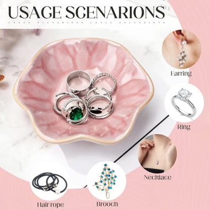 4 Pack Small Jewelry Dish Ceramic Trinket Holder Tray for Rings Earrings Key Bowl Women Mother's Day Wedding Gift(Pink) - color: Pink, style: Ceramic