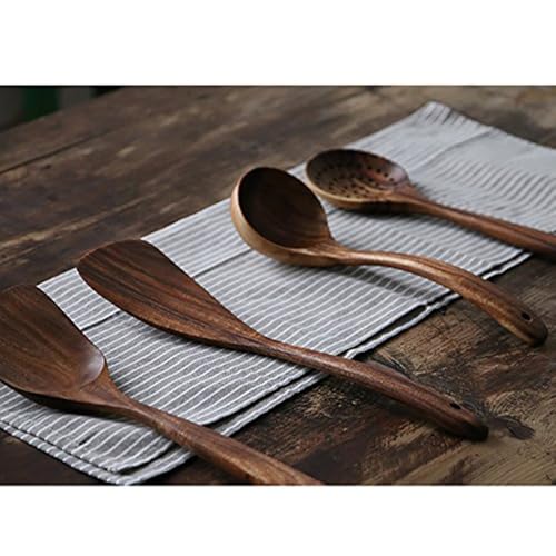 4-Piece Teak Wooden Spoons for Cooking - Wooden Utensils Set | Easy to Clean, Durable, Non-stick, Smooth with Comfort Grip - Non Toxic Wooden Kitchen Cookware Utensil Sets - size: 4Pcs