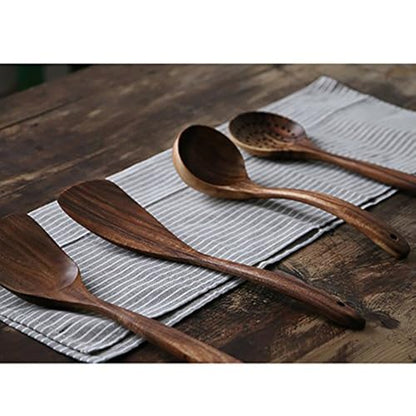 4-Piece Teak Wooden Spoons for Cooking - Wooden Utensils Set | Easy to Clean, Durable, Non-stick, Smooth with Comfort Grip - Non Toxic Wooden Kitchen Cookware Utensil Sets - size: 4Pcs
