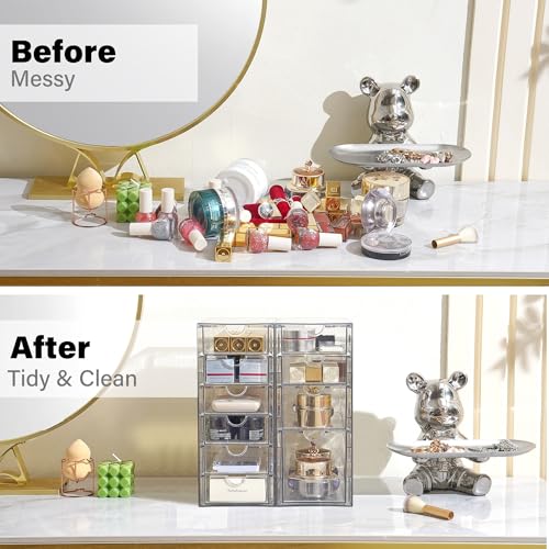 Prsildan Hair Accessories Organizer Acrylic Drawer with 10 Drawers | Clear, Craft Art Supply Storage, For Office Desk Bathroom Vanity Countertop, Set of 2 - size: 10 Drawers