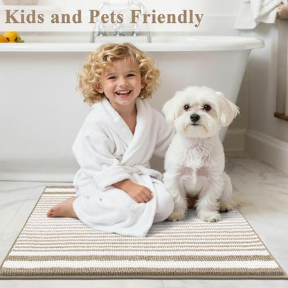 HEBE Chenille Bathroom Rugs Sets 3 Piece, Non Slip Washable Bath Mats Set | Absorbent Bathroom Mat Set, Soft Bath Rugs, Ultra Plush Bath Mat and U-Shaped Contour Toilet Rug Set for Tub Shower, Beige - color: Beige