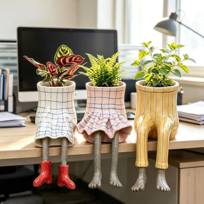 DOLSAO Leggy Pot Funny Planter Set, 3 Pack Resin Hanging Leg Flower Pots, Sculpture Fun Unique Carved Cute Skirt Shape Suitable for Modern Indoor Outdoor Plant Lovers Succulents Bonsai Desktop Decor