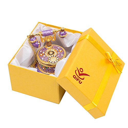 QIFU Hand Painted Purple Telephone Style Enameled Trinket Box Hinged Unique Gift for Family - color: T2 Purple