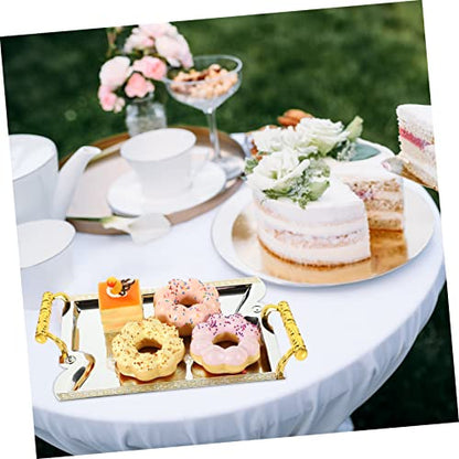STOBAZA Metal Dessert Tray with Handle Decorative Fruit Serving Platter 12-inch Food Organizer for Parties Cafes and Restaurants for Desserts and Snacks