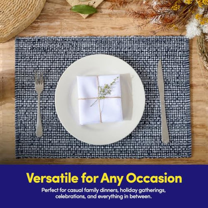 Sweet Home Collection 100% Cotton Placemats for Dining Room Rectangle Two Tone Woven Fabric 13" x 19" Soft Durable Table Mat Set, Set of 6, Navy - color: Navy, size: Rectangle 13" x 19"