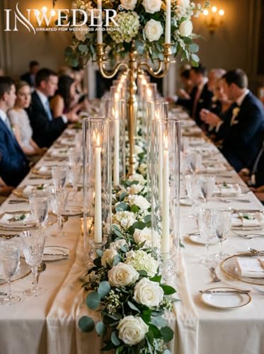 Hurricane Glass Candle Holders: 12" Tall Cylinder Cover Set of 6 | for 0.87" Taper, Windproof Chimney Cover, Clear Candlestick Holder for Wedding Table Centerpiece, Party, Birthday, Christmas - size: 12" H - 6 Pcs