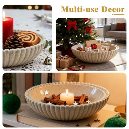 Large Resin Decorative Bowl 12 Inch, Fruit Bowl Sandstone Ruffle Key Bowl for Coffee Table Shallow Centerpiece Bowl Catch All Bowl for Kitchen Counter, Entryway, Living Room - size: 12 Inch