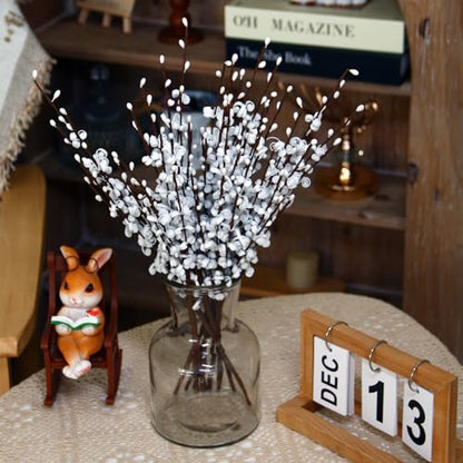Wootkey 10Pcs 17.5'' Faux Jasmine Artificial Flowers White Flowers Tall White Floral Branches for Home Wedding Vase Filler Party DIY Decoration Halloween Decoration | Faux Jasmine Flower Bouquet Pussy Willow Branches Vase Filler Christmas Home Wedding Tab