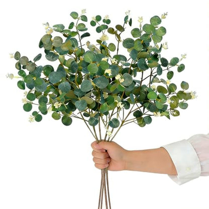 30" 3-Pack DIY Faux Eucalyptus Branches Greenery Stems | Silver dollar leaves, table centerpiece filler, wedding bouquet filler, vase arrangement decor, home accents
