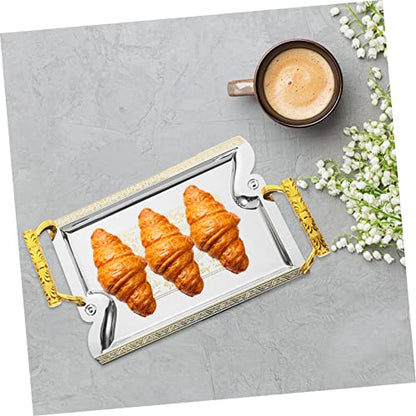 STOBAZA Metal Dessert Tray with Handle Decorative Fruit Serving Platter 12-inch Food Organizer for Parties Cafes and Restaurants for Desserts and Snacks