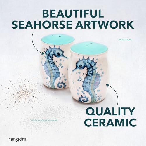Seahorse Salt and Pepper Shakers, Ceramic Coastal Set | Playful Seahorse Design Brings Coastal Charm to Every Meal
