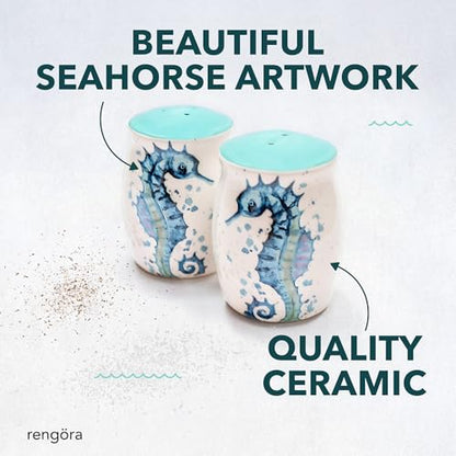 Seahorse Salt and Pepper Shakers, Ceramic Coastal Set | Playful Seahorse Design Brings Coastal Charm to Every Meal