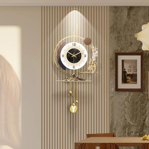 Modern Wall Clock for Living Room,Large Gold Decorative Wall Clock with light,Creative Silent Clock Battery Operated for Kitchen/Entryway/Bedroom/Office/Dinning Room Metal Wall Decor (15.7"Wx31.5L) - size: 31.5"Lx15.7"W