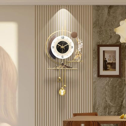 Modern Wall Clock for Living Room,Large Gold Decorative Wall Clock with light,Creative Silent Clock Battery Operated for Kitchen/Entryway/Bedroom/Office/Dinning Room Metal Wall Decor (15.7"Wx31.5L) - size: 31.5"Lx15.7"W