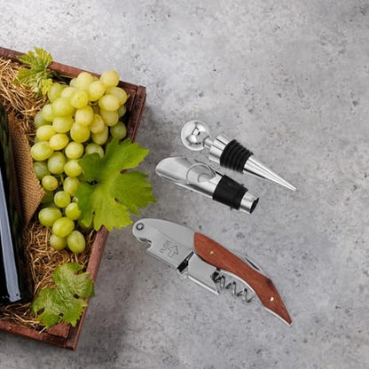 SOLUSTRE Stainless Steel Wine Opener Set Creative Accessories Kit with Corkscrew Pourer and Stopper Elegant Gift Box for Home and Travel Use for Wine Lovers