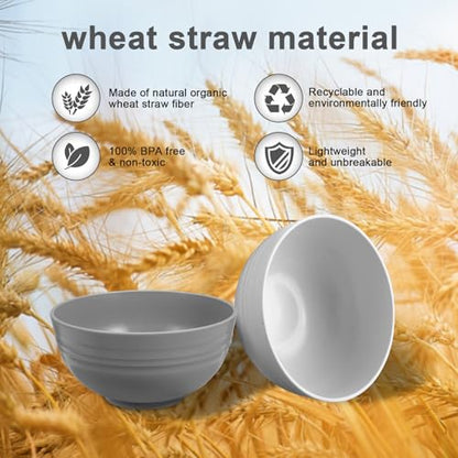 HEYCOME 12 Pcs Unbreakable Cereal Bowls Set, 26 Oz Wheat Straw Bowls Set, Microwave & Dishwasher Safe Bowls for Kitchen, Reusable Plastic Bowls for Soup, Salad and Snack, BPA Free, Light Gray - color: Light Gray
