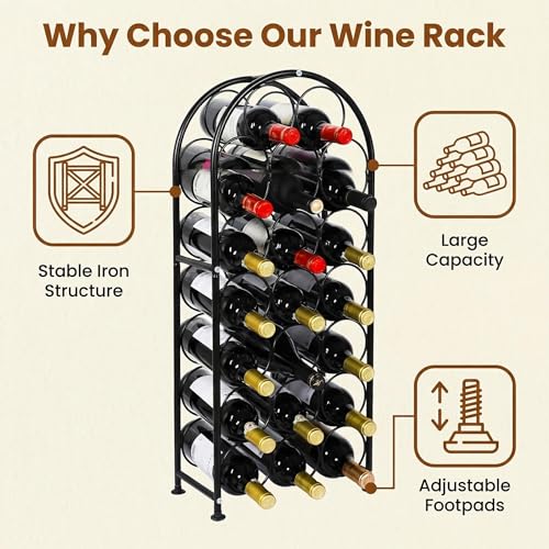 23 Bottles Arched Freestanding Floor Metal Wine Rack Wine Bottle Holders Stands, Black - color: Black, size: 23 Bottles