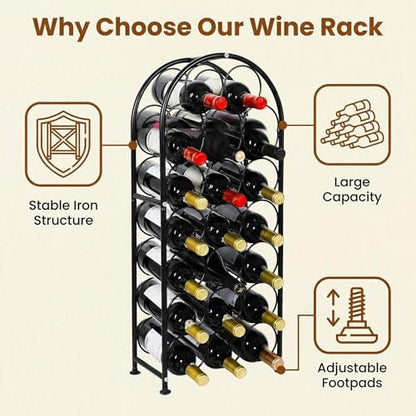 23 Bottles Arched Freestanding Floor Metal Wine Rack Wine Bottle Holders Stands, Black - color: Black, size: 23 Bottles