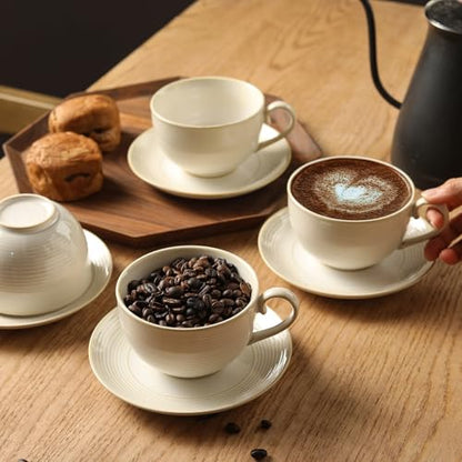 12Oz Coffee Cups with Saucers, Ceramic Espresso Cup Set of 4, Cappuccino Cups Set, Tea Mugs and Saucer, Microwave Dishwasher Safe Drinkware for Home, Cafe, Housewarming Gifts - color: B - 12oz