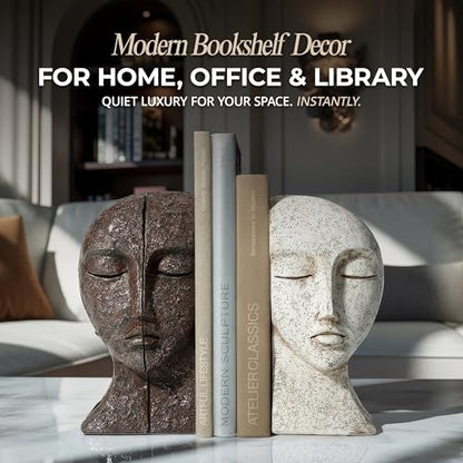 Heavy Duty Bookends for Heavy Books, Book Ends for Shelves, Unique Decorative Book Ends, Aesthetic Bookshelf Decor, Modern Home Decor Sculptural Book Holder/Book Stoppers, The Tranquil Faces