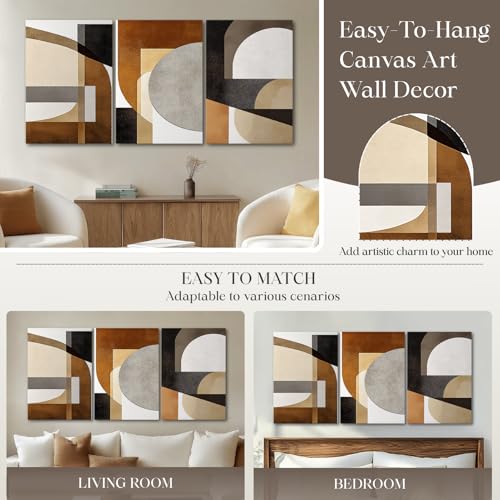 Wivsev Neutral Abstract Wall Art,Black and Beige Canvas Wall Art,Modern Brown Wall Decor,Minimalist Abstract Painting for Bedroom,Living Room,Office (24" x 36" x 3 pcs) - size: 24" x 36" x 3 pcs
