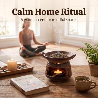 Ceramic Wax Melt Warmer and Essential Oil Diffuser, Handmade Tea Light Candle Holder Incense Pot, Minimalist Japanese Decor Teapot Heater for Home Aromatherapy Meditation Room, Stress Relief Spa