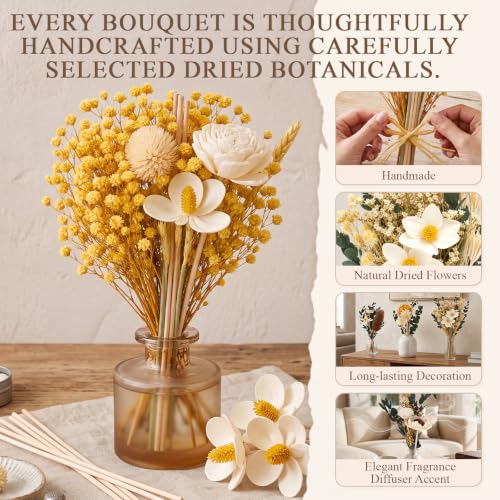 Sawysine 15 Sets Reed Diffuser Sticks Flowers, Natural Rattan Flower Reed Fragrance Diffuser Set Replacement Fragrance Diffuserrattan Sticks for Home Bathroom Bedroom Office Decor (Dried Flowers)