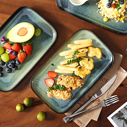 vancasso Stern Serving Platters Set of 4, 11 Inches Rectangular Ceramic Serving Plates, Green Serving Trays for Entertaining - color: Green, size: 4 Pieces