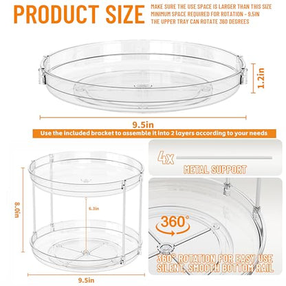 SUOXING 2 Pack Rotating Small Lazy Susan Turntable for Cabinet,9.5 Inch Clear Acrylic Spice Rack,Turntable Organizer for Refrigerator,Kitchen,Pantry and Vanity Makeup,Bathroom Countertop Organizer - size: Pack of 2