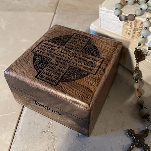 Personalized Irish Blessing Keepsake Box, Engraved Mango Wood with Celtic Cross Design, Custom Name Catholic Gift, Confirmation Gifts, Catholic Confirmation Gift Box