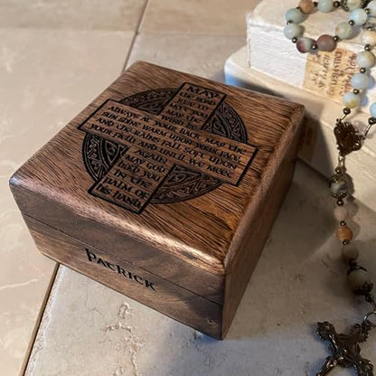 Personalized Irish Blessing Keepsake Box, Engraved Mango Wood with Celtic Cross Design, Custom Name Catholic Gift, Confirmation Gifts, Catholic Confirmation Gift Box