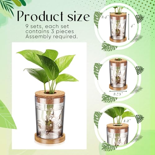 9 Packs Propagation Vases for Plants Plastic Plant Propagation Station with Hole Lid and Bamboo Stand Growing in Water Hydroponic Home Office Table Decoration(Stripe Style) - style: Stripe Style