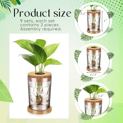 9 Packs Propagation Vases for Plants Plastic Plant Propagation Station with Hole Lid and Bamboo Stand Growing in Water Hydroponic Home Office Table Decoration(Stripe Style) - style: Stripe Style