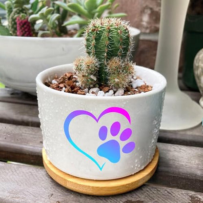 1Pcs Dog Claw Succulent Pots with Drainage and Bamboo Tray, Ceramic Pot | 3 Inch Small Planters for Plants,Cactus,Decoration for Office Home,Garden,Windowsill,Gifts for Women Mom (No Plants Included) - style: Love Dog Claw