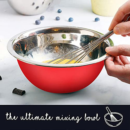 Stainless Steel Mixing Bowls Set, 5-Piece Meal Prep & Food Storage | .75, 1.5, 3, 4 & 5 Quart Metal Mixing Bowls Set for Prep, Serving, Baking & Food Storage, Ecofriendly, Dishwasher Safe, Red - color: Red