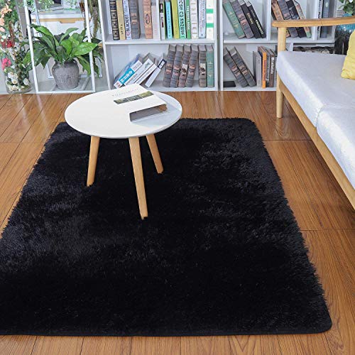 Soft Modern Indoor Shaggy Area Rug for Bedroom Livingroom Dorm Kids Room Home Decorative, Non-Slip Plush Fluffy Furry Fur Rugs Comfy Nursery Accent Floor Carpet 2x3 Feet, Black - color: Black, size: 2' x 3' (Rectangular)