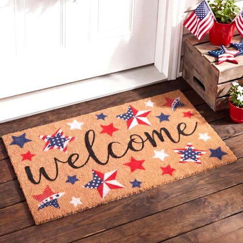Patriotic Welcome Doormat 250 Anniversary 4th of July Doormat, Independence Door Mat Red Blue Star Mat Non Slip Outdoor Entrance Rug, Faux Coir Mats for Patriotic Front Porch Decor, 16.5 x 30'' - style: Independence Day