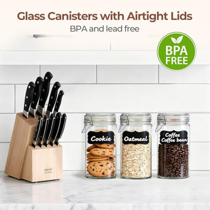 ComSaf Glass Pantry Jars with Airtight Lids 34 oz 3 Pack Coffee Canisters | Flour sugar rice, Sourdough pickling, Pantry organization, Pickling fermenting, Sourdough starter, Cabinet organization - size: 34oz*3