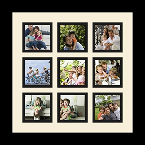 ArtToFrames Collage Photo Frame Single Mat with 9-3x3 Openings with Satin Black Frame and Alabaster mat. - color: 9 - 3x3 - (2146), size: Alabaster