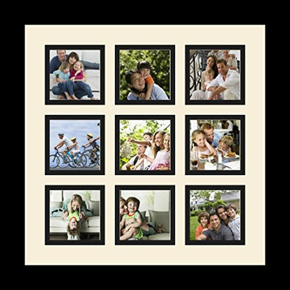 ArtToFrames Collage Photo Frame Single Mat with 9-3x3 Openings with Satin Black Frame and Alabaster mat. - color: 9 - 3x3 - (2146), size: Alabaster