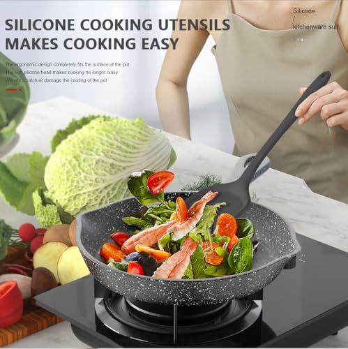 AOTHOD Silicone Cooking Utensils Set - 446°F Heat Resistant Kitchen Utensils,Spatula Sets,Turner Tongs,Spoon,Kitchen Utensil Gadgets Tools Set for Nonstick Cookware,Dishwasher Safe BPA Free (Gray) - color: Gray