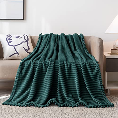 DISSA Fleece Blanket Queen Size – 71x80, Green - Soft, Plush, Fluffy, Fuzzy, Warm, Cozy – Perfect Throw for Couch, Bed, Sofa - with Pompom Fringe - Flannel Blanket - color: Green, size: 71x80"