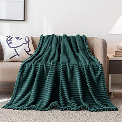 DISSA Fleece Blanket Throw Size – 51x63, Green – Soft, Plush, Fluffy, Fuzzy, Warm, Cozy – Perfect Throw for Couch, Bed, Sofa - with Pompom Fringe - Flannel Blanket Throw Blanket - color: Green, size: 51x63"