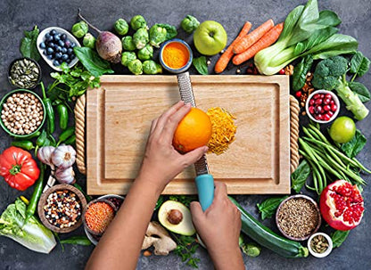 8-Inch Lemon Zester & Cheese Grater, 18/8 Stainless Steel, Blue | Fine 18/8 Stainless Steel Blade for Citrus, Parmesan, Ginger and Garlic, Soft Non-slip Handle, Cover, Dishwasher Safe - color: B-Blue