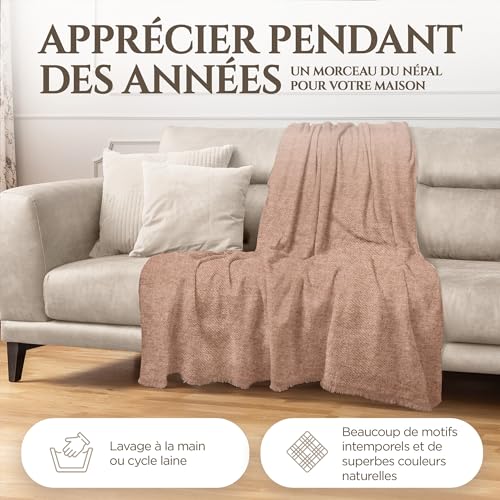 Cashmere Blanket – Hand Woven 100% Pure Wool Throw Blanket, 135 x 270 cm – Plain Cozy, and Soft Blanket for Bed, Sofa, or Couch - Made in Nepal - color: Brown