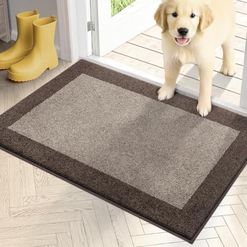 PURRUGS Dirt Trapping Indoor Door Mat, 20" x 32", Beige & Grayish Brown | Machine Washable, Non-Slip, Waterproof TPR Backing, Super Absorbent, Low Profile, Entryway Rug for Muddy Paws and Shoes - color: Beige & Grayish Brown, size: 20" X 32"