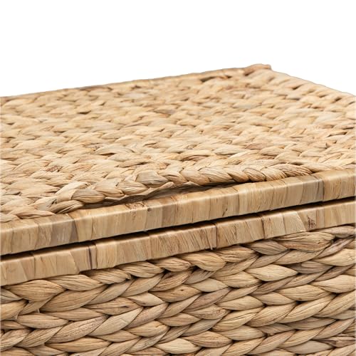 Storage Trunk with Metal Frame, Natural, 23.3 by 16.5 by 15.2 Inches | Safety Hinge, Heavy-duty Wicker Chest, Handwoven Water Hyacinth - color: Natural (Hyacinth), size: 23.3" x 16.5"