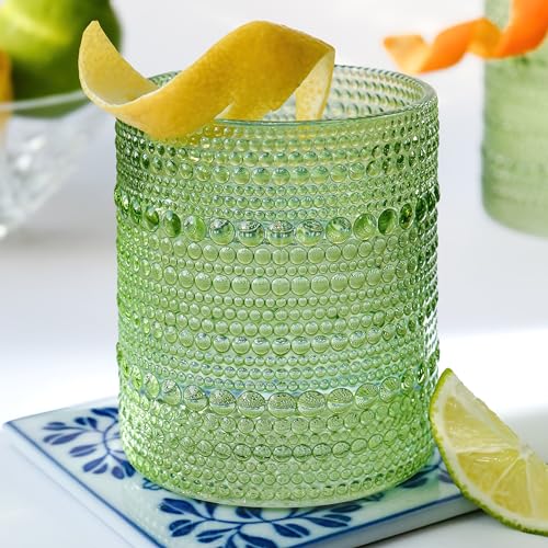 Kate Aspen Sage Green Hobnail Beaded Drinking Glasses Set of 6-10 oz Vintage Glassware, Holiday Entertaining Drinkware, Water & Cocktail Glasses - Great Christmas or Hostess Gift - color: Sage Green, size: Beaded 10 oz.