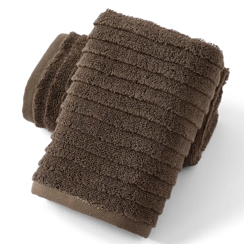 sense gnosis Super Soft Luxury Hand Towel Stereoscopic Ladder Striped Design 100% Cotton Absorbent Decorative Hand Towel for Bathroom 13 x 29 Inch (Brown, 2 Pack) - color: Brown