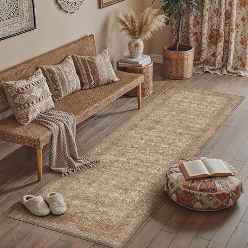 2x8 Runner Rugs Red Brown Washable Rug | Hallway Runner Rug,Vintage Rug,Bedroom,Kitchen,Laundry,No Shedding,Non Slip,Low Pile,Soft,Distressed - color: Red Brown, size: 2' x 8' (Runner)